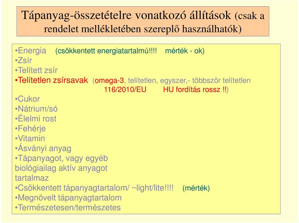 !!! mérték - ok) omega-3, telítetlen, egyszer,- többször telítetlen 116/2010/EU HU fordítás rossz!