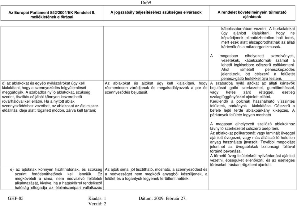 A szabadba nyíló ablakokat, szükség szerint, tisztítás céljából könnyen leszerelhető rovarhálóval kell ellátni.