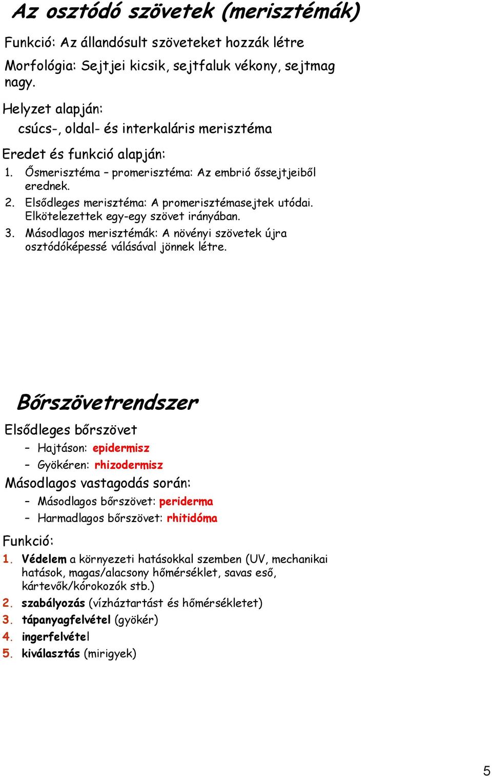 Ősmerisztéma promerisztéma: Az embrió őssejtjeiből erednek. 2. Elsődleges merisztéma: A promerisztémasejtek utódai. Elkötelezettek egy-egy szövet irányában. 3.