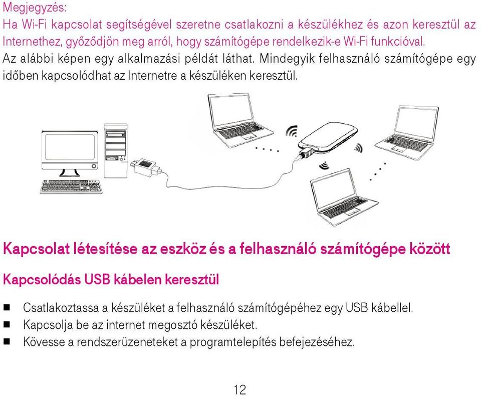 Mindegyik felhasználó számítógépe egy időben kapcsolódhat az Internetre a készüléken keresztül.