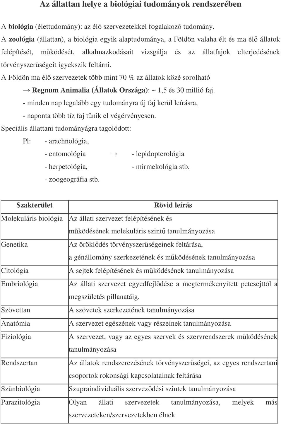 igyekszik feltárni. A Földön ma él szervezetek több mint 70 % az állatok közé sorolható Regnum Animalia (Állatok Országa): ~ 1,5 és 30 millió faj.