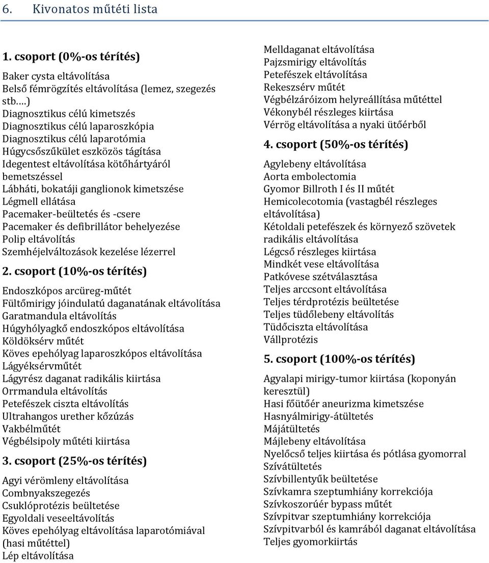 ganglionok kimetszése Légmell ellátása Pacemaker-beültetés és -csere Pacemaker és defibrillátor behelyezése Polip eltávolítás Szemhéjelváltozások kezelése lézerrel 2.