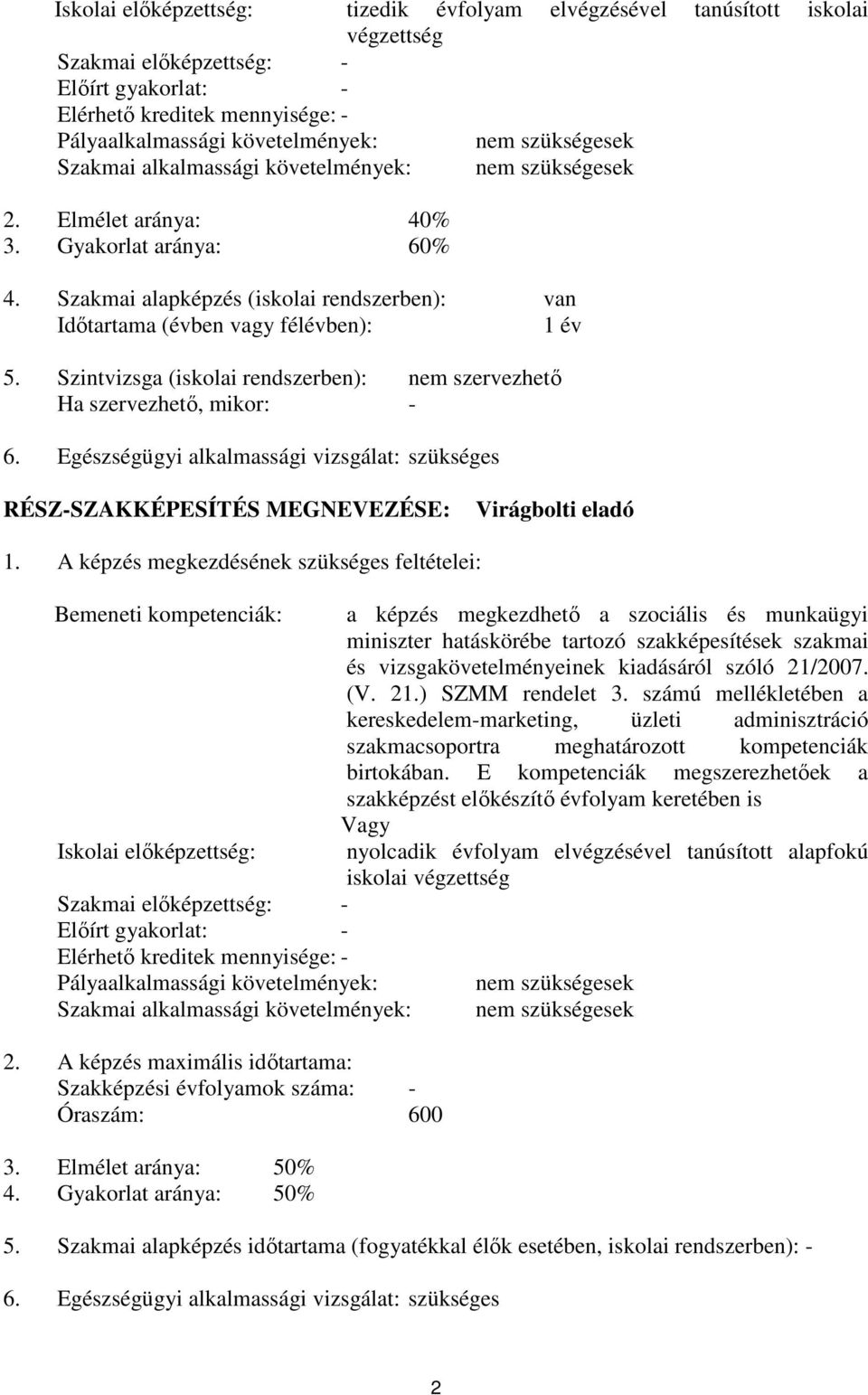 Szakmai alapképzés (iskolai rendszerben): van Időtartama (évben vagy félévben): 1 év 5. Szintvizsga (iskolai rendszerben): nem szervezhető Ha szervezhető, mikor: - 6.