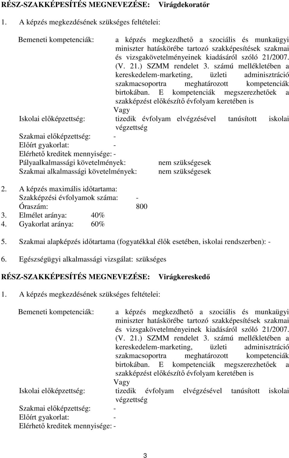 kiadásáról szóló 21/2007. (V. 21.) SZMM rendelet 3. számú mellékletében a kereskedelem-marketing, üzleti adminisztráció szakmacsoportra meghatározott kompetenciák birtokában.