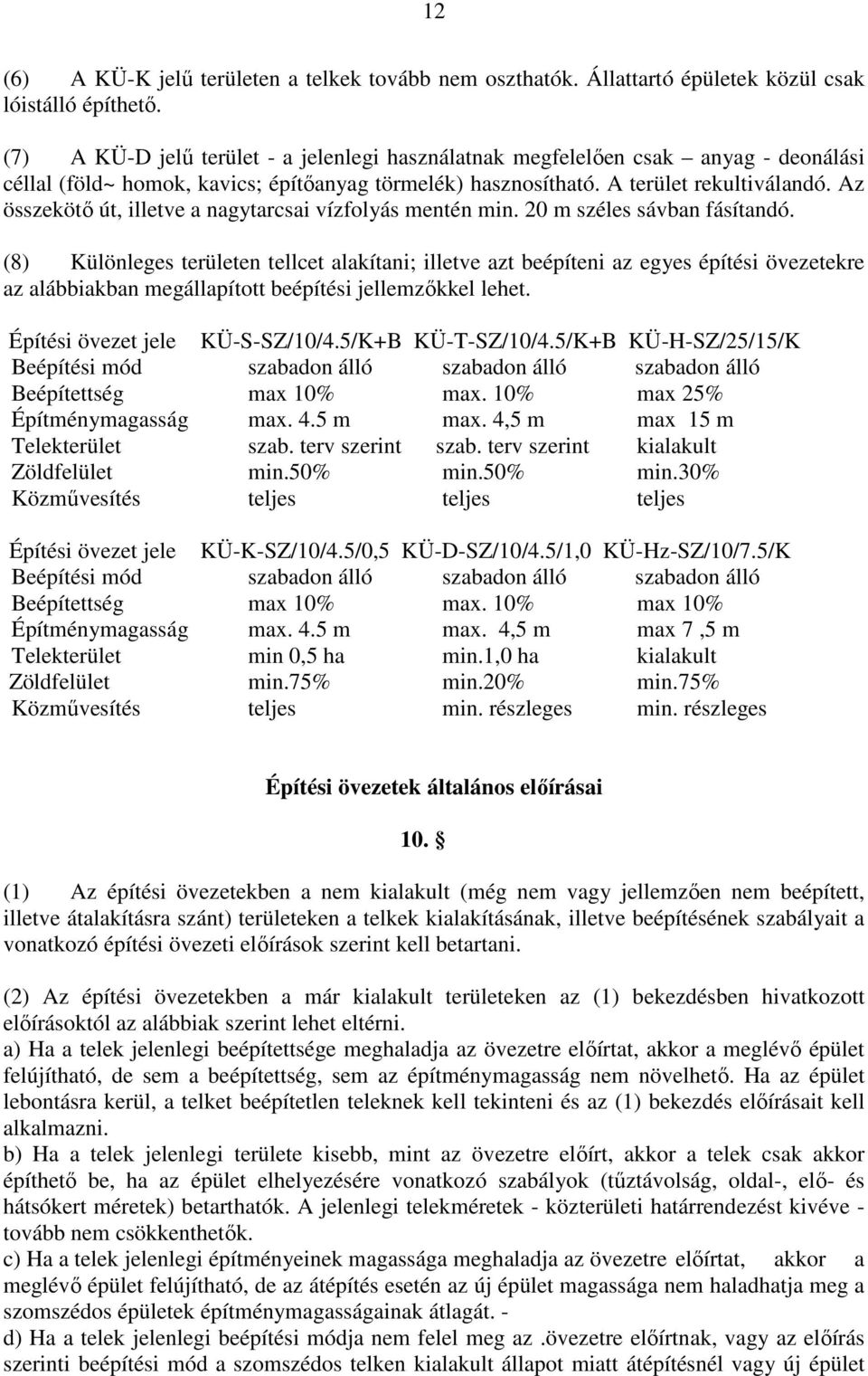 Az összekötı út, illetve a nagytarcsai vízfolyás mentén min. 20 m széles sávban fásítandó.