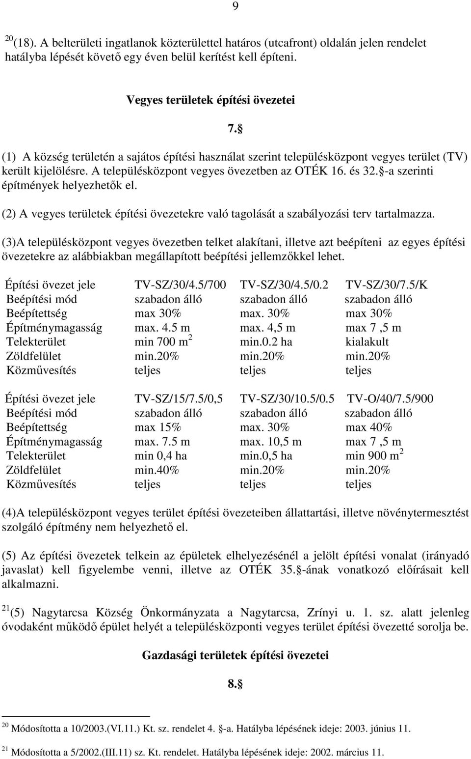 -a szerinti építmények helyezhetık el. (2) A vegyes területek építési övezetekre való tagolását a szabályozási terv tartalmazza.