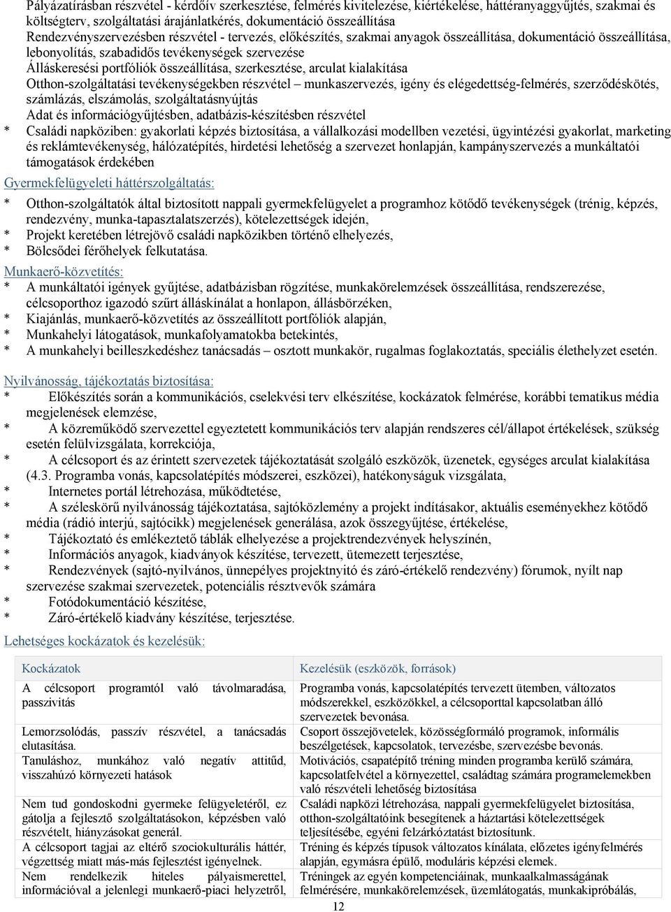 összeállítása, szerkesztése, arculat kialakítása Otthon-szolgáltatási tevékenységekben részvétel munkaszervezés, igény és elégedettség-felmérés, szerződéskötés, számlázás, elszámolás,