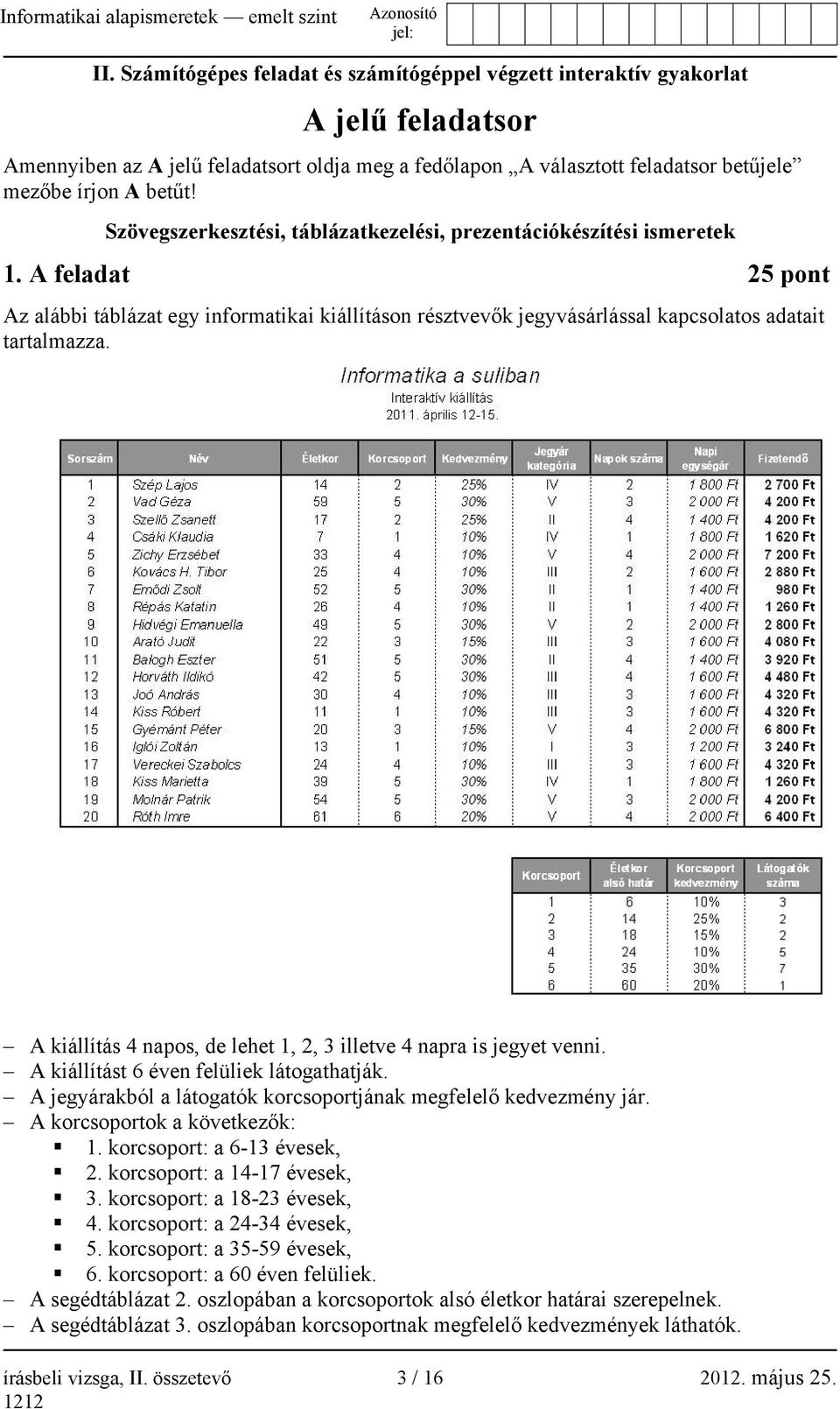 A kiállítás 4 napos, de lehet 1, 2, 3 illetve 4 napra is jegyet venni. A kiállítást 6 éven felüliek látogathatják. A jegyárakból a látogatók korcsoportjának megfelelő kedvezmény jár.