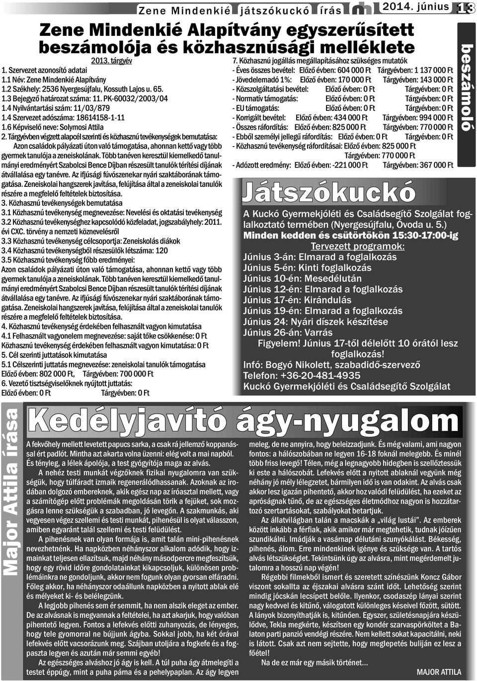 Tárgyévben végzett alapcél szerinti és közhasznú tevékenységek bemutatása: Azon családok pályázati úton való támogatása, ahonnan kettő vagy több gyermek tanulója a zeneiskolának.