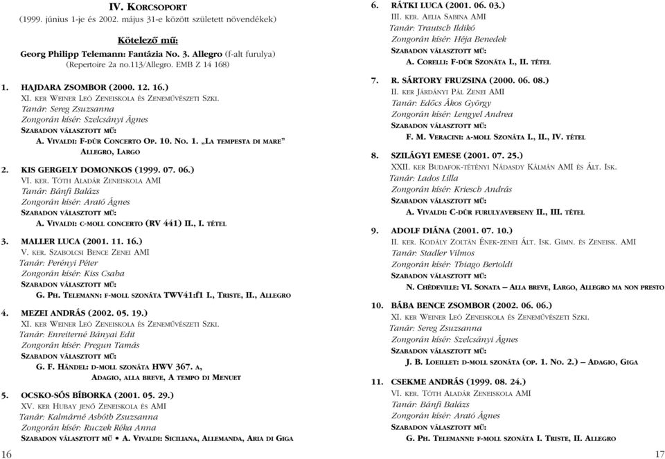 KIS GERGELY DOMONKOS (1999. 07. 06.) A. VIVALDI: C-MOLL CONCERTO (RV 441) II., I. TÉTEL 3. MALLER LUCA (2001. 11. 16.) V. KER.