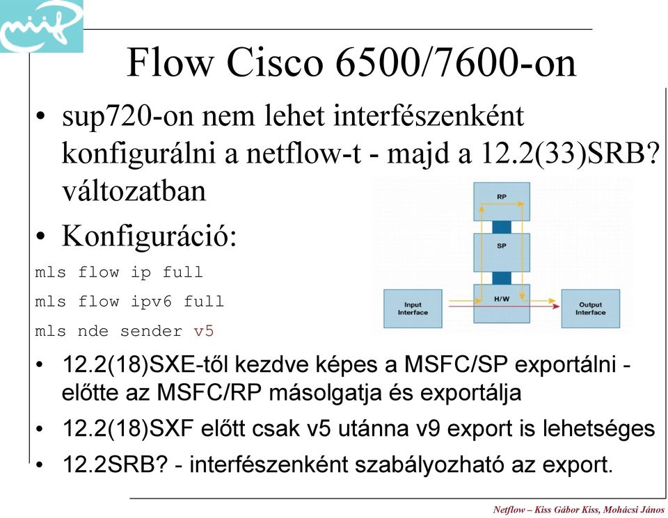 2(18)SXE-től kezdve képes a MSFC/SP exportálni előtte az MSFC/RP másolgatja és exportálja 12.