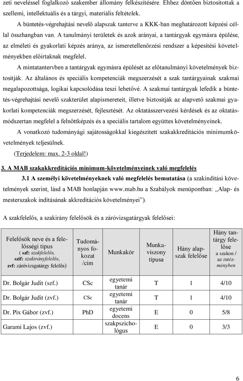 A tanulmányi területek és azok arányai, a tantárgyak egymásra épülése, az elméleti és gyakorlati képzés aránya, az ismeretellenőrzési rendszer a képesítési követelményekben előírtaknak megfelel.