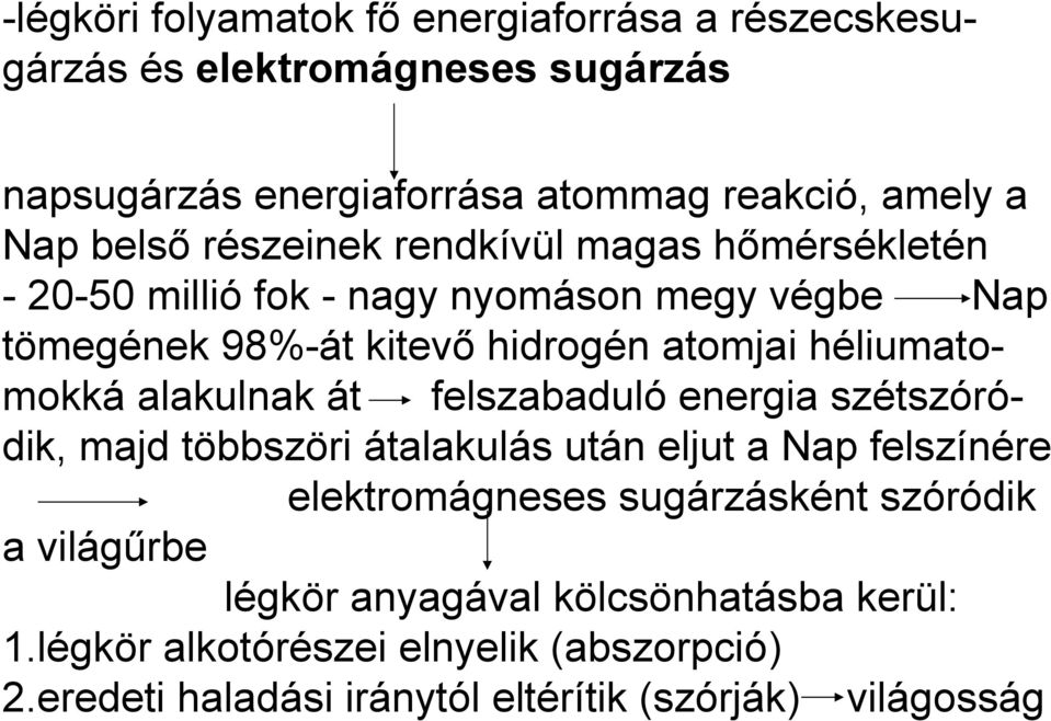 héliumatomokká alakulnak át felszabaduló energia szétszóródik, majd többszöri átalakulás után eljut a Nap felszínére elektromágneses sugárzásként