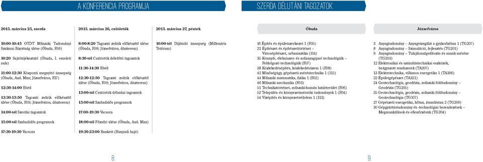 emeleti aula) 11:00-12:30 Központi megnyitó ünnepség (Óbuda, Aud. Max; Józsefváros, F.17) 12:30-14:00 Ebéd 13:30-13:50 Tagozati zsűrik előkészítő ülése (Óbuda, F.