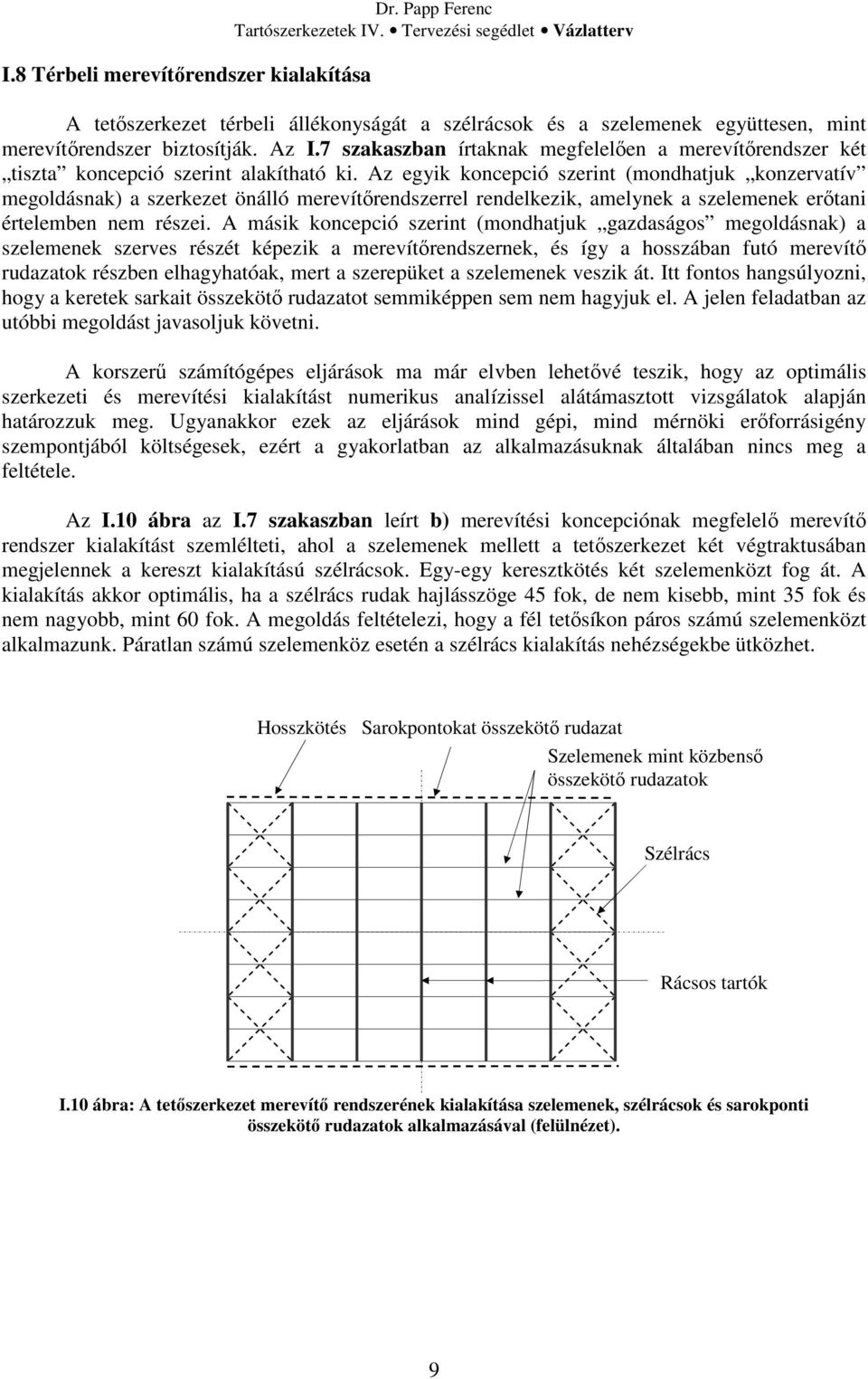 Az egyik koncepció szerint (mondhatjuk konzervatív megoldásnak) a szerkezet önálló merevítőrendszerrel rendelkezik, amelynek a szelemenek erőtani értelemben nem részei.