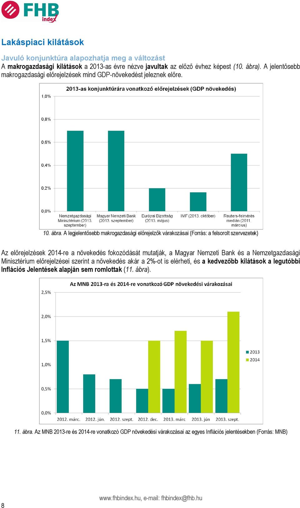 A legjelentősebb makrogazdasági előrejelzők várakozásai (Forrás: a felsorolt szervezetek) Az előrejelzések 2014-re a növekedés fokozódását mutatják, a Magyar Nemzeti Bank és a