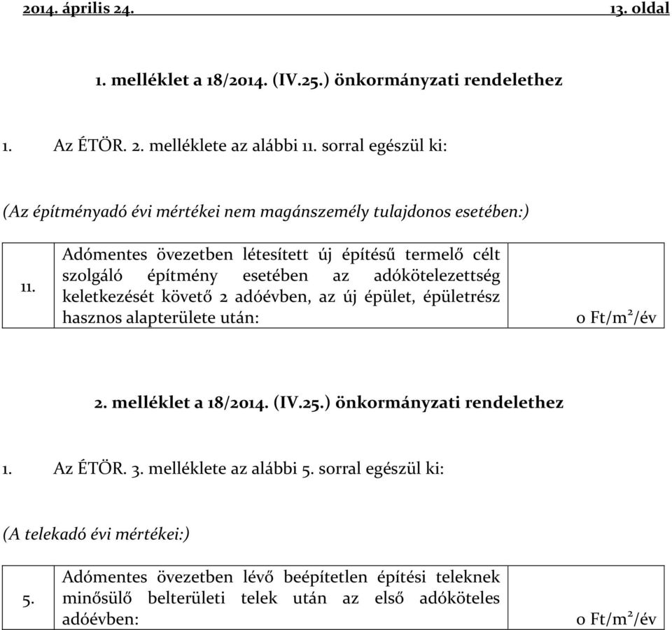 Adómentes övezetben létesített új építésű termelő célt szolgáló építmény esetében az adókötelezettség keletkezését követő 2 adóévben, az új épület, épületrész hasznos