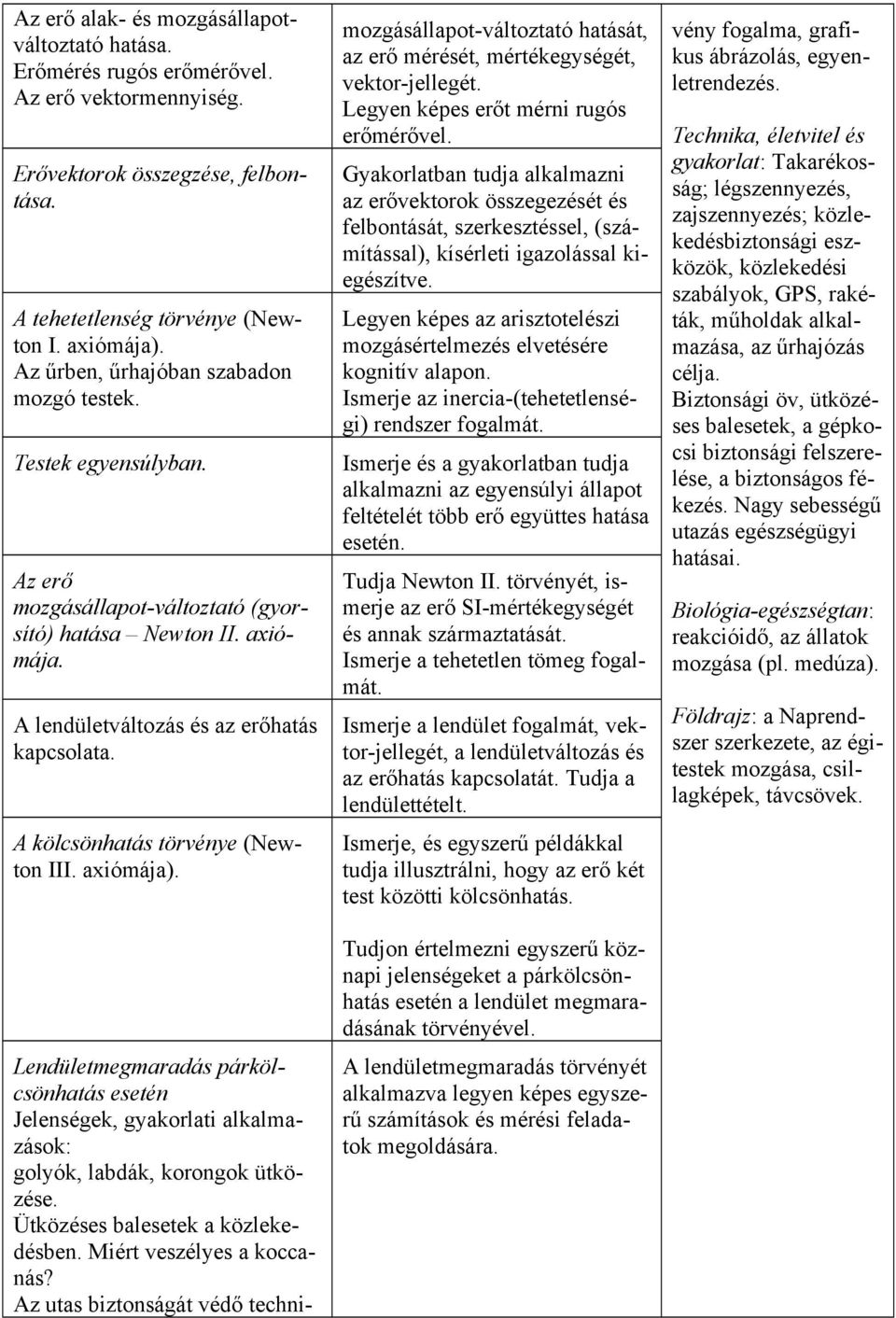 A kölcsönhatás törvénye (Newton III. axiómája). Lendületmegmaradás párkölcsönhatás esetén Jelenségek, gyakorlati alkalmazások: golyók, labdák, korongok ütközése. Ütközéses balesetek a közlekedésben.