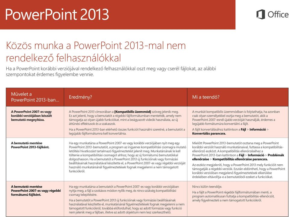 A PowerPoint 2013 címsorában a [Kompatibilis üzemmód] szöveg jelenik meg.