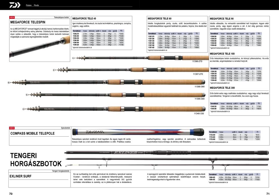 MEGAFORCE TELE 40 MEGAFORCE TELE 60 MEGAFORCE TELE 90 Igen érzékeny bot fenekező, és úszós technikákhoz, pisztrángra, compóra, sügérre, vagy süllőre. 11396-270 2.