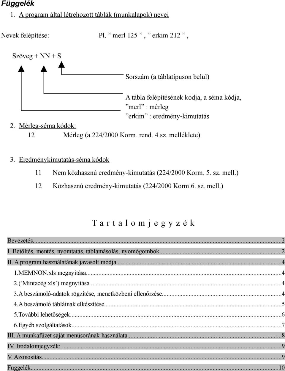 Mérleg-séma kódok: 12 Mérleg (a 224/2000 Korm. rend. 4.sz. melléklete) 3. Eredménykimutatás-séma kódok 11 Nem közhasznú eredmény-kimutatás (224/2000 Korm. 5. sz. mell.) 12 Közhasznú eredmény-kimutatás (224/2000 Korm.