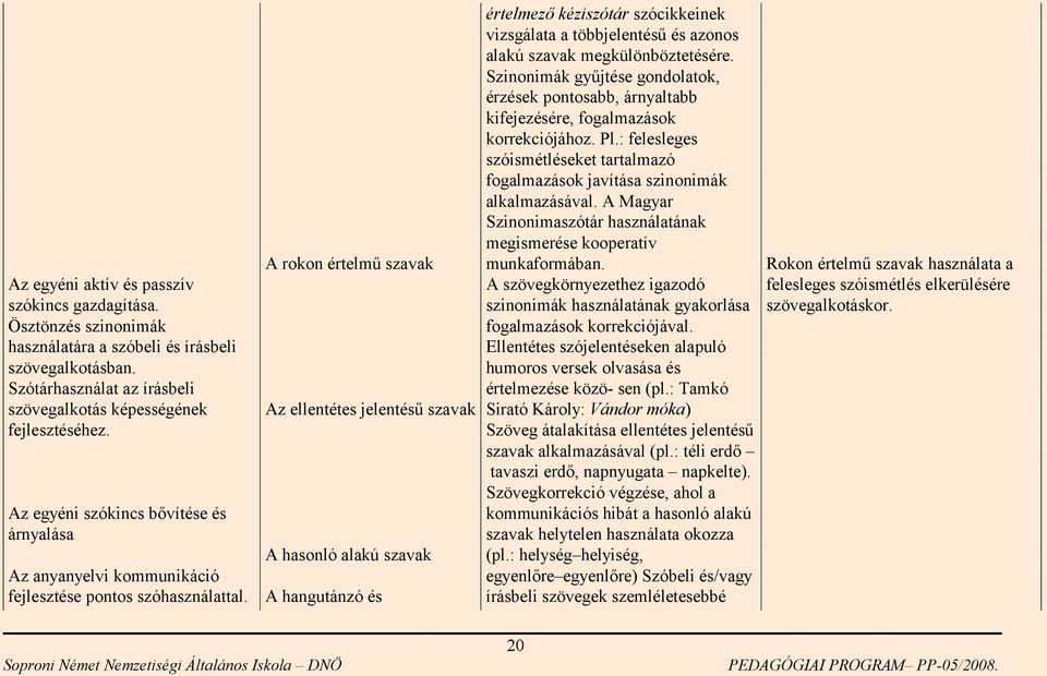 A rokon értelmű szavak Az ellentétes jelentésű szavak A hasonló alakú szavak A hangutánzó és értelmező kéziszótár szócikkeinek vizsgálata a többjelentésű és azonos alakú szavak megkülönböztetésére.