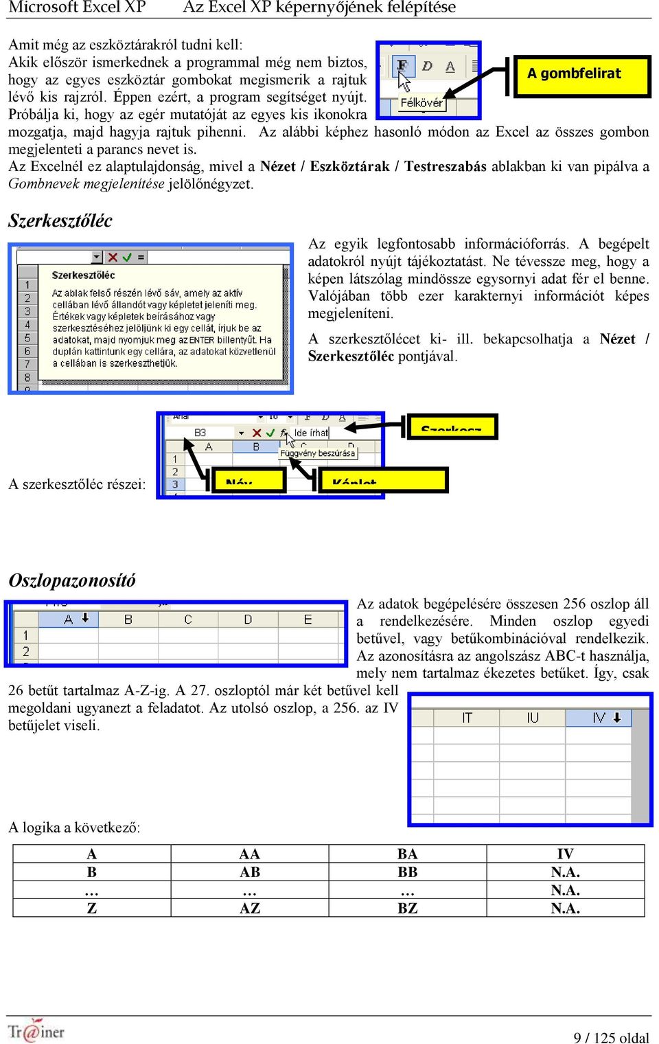 Az alábbi képhez hasonló módon az Excel az összes gombon megjelenteti a parancs nevet is.