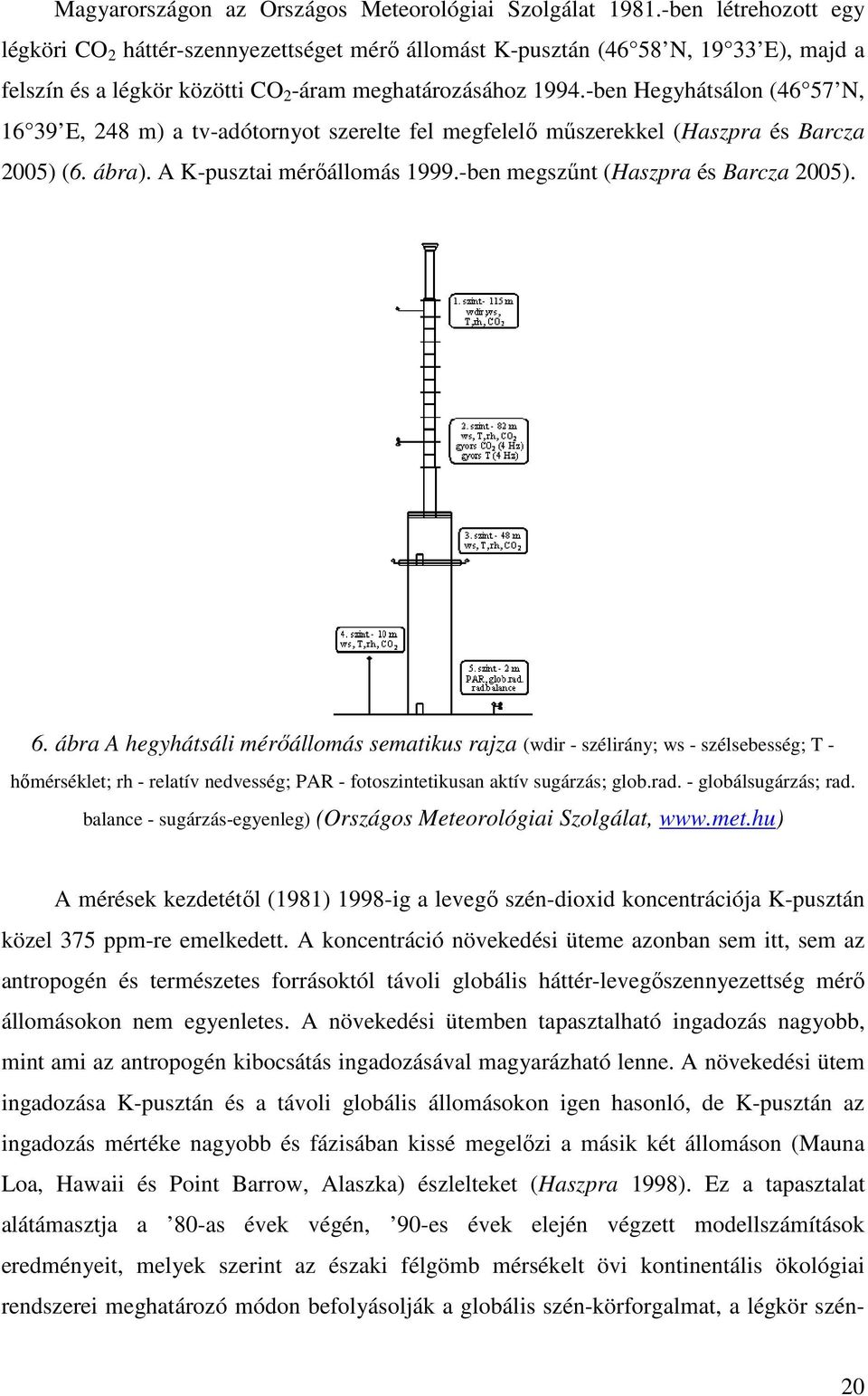 -ben Hegyhátsálon (46 57 N, 16 39 E, 248 m) a tv-adótornyot szerelte fel megfelelı mőszerekkel (Haszpra és Barcza 2005) (6. ábra). A K-pusztai mérıállomás 1999.-ben megszőnt (Haszpra és Barcza 2005).