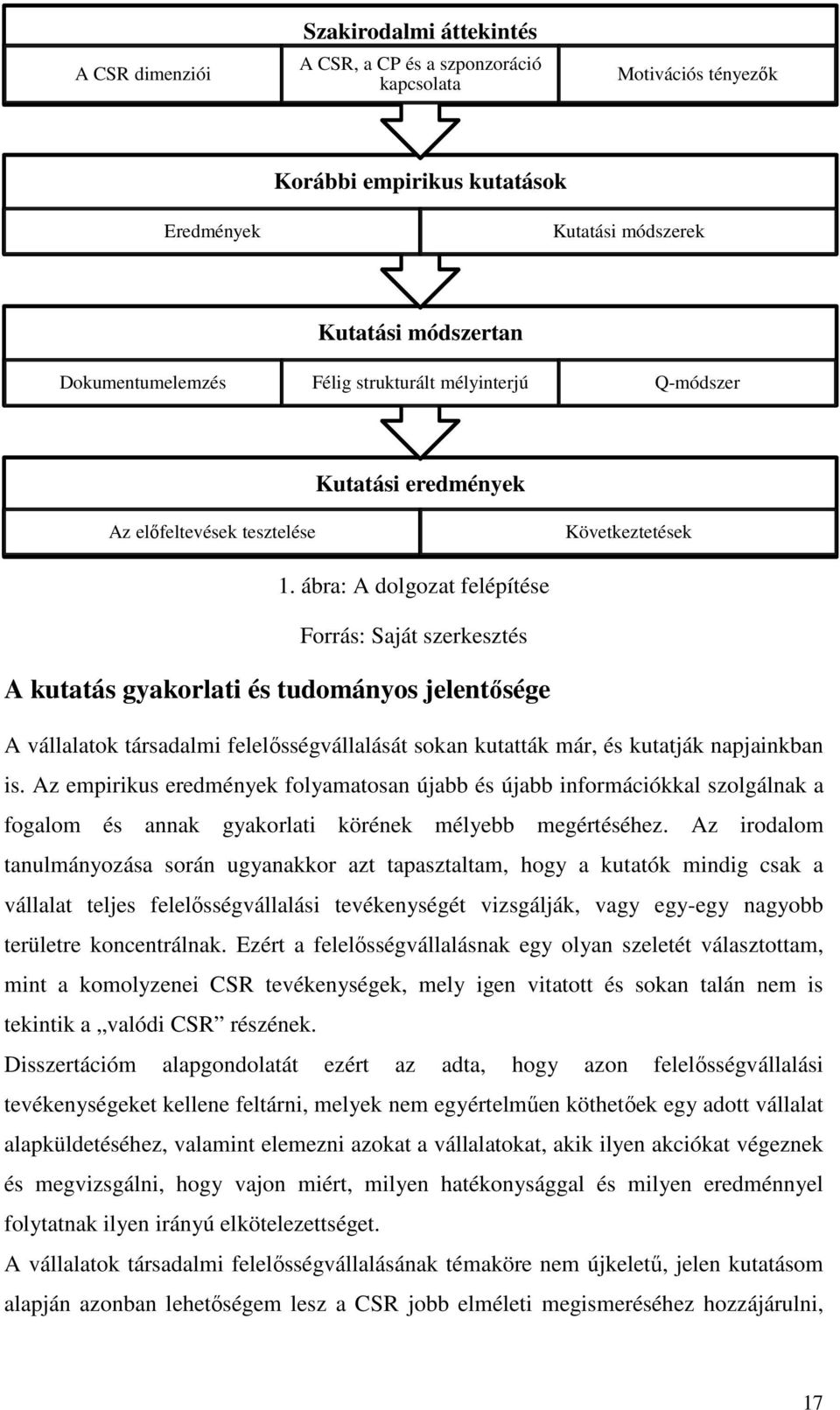 ábra: A dolgozat felépítése Forrás: Saját szerkesztés A kutatás gyakorlati és tudományos jelentősége A vállalatok társadalmi felelősségvállalását sokan kutatták már, és kutatják napjainkban is.