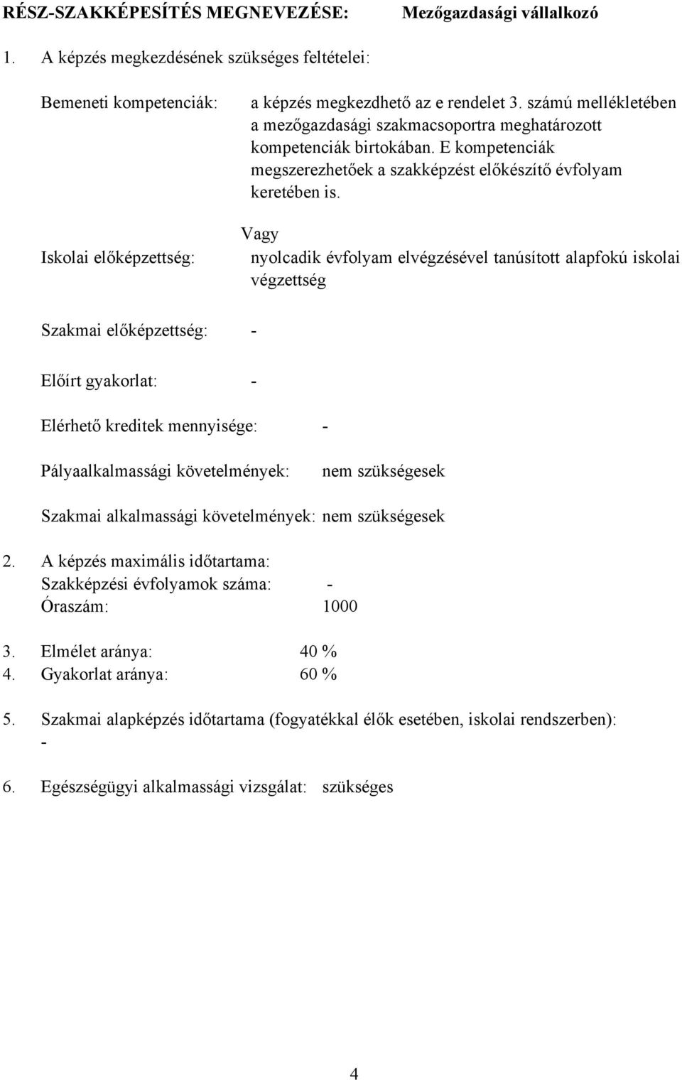 Vagy nyolcadik évfolyam elvégzésével tanúsított alapfokú iskolai végzettség Szakmai előképzettség: Előírt gyakorlat: - - Elérhető kreditek mennyisége: - Pályaalkalmassági követelmények: nem