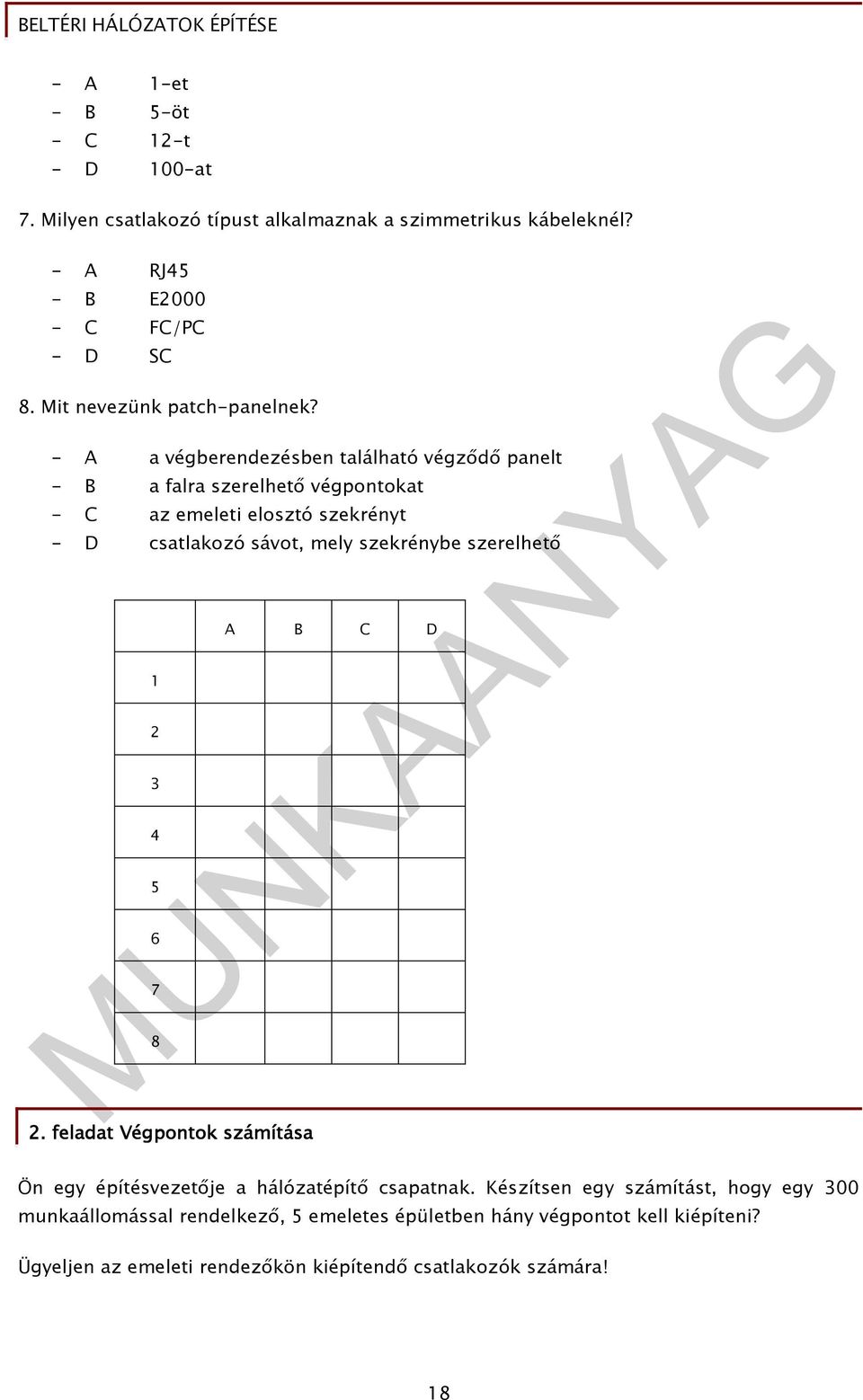 - A a végberendezésben található végzıdı panelt - B a falra szerelhetı végpontokat - C az emeleti elosztó szekrényt - D csatlakozó sávot, mely szekrénybe