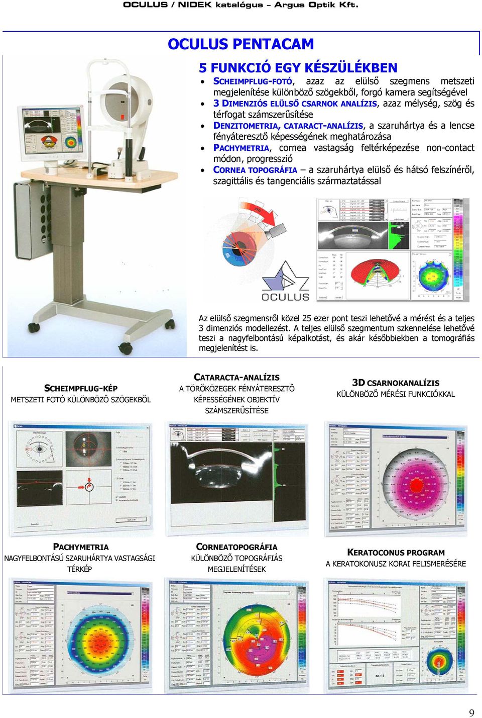 módon, progresszió CORNEA TOPOGRÁFIA a szaruhártya elülső és hátsó felszínéről, szagittális és tangenciális származtatással Az elülső szegmensről közel 25 ezer pont teszi lehetővé a mérést és a