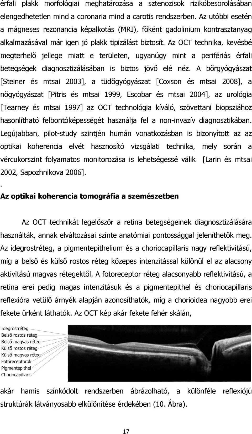 Az OCT technika, kevésbé megterhelő jellege miatt e területen, ugyanúgy mint a perifériás érfali betegségek diagnosztizálásában is biztos jövő elé néz.