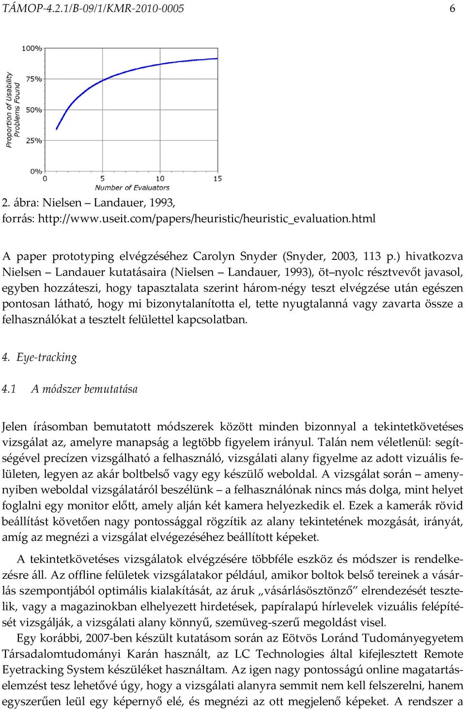 ) hivatkozva Nielsen Landauer kutatásaira (Nielsen Landauer, 1993), öt nyolc résztvevőt javasol, egyben hozzáteszi, hogy tapasztalata szerint három-négy teszt elvégzése után egészen pontosan látható,