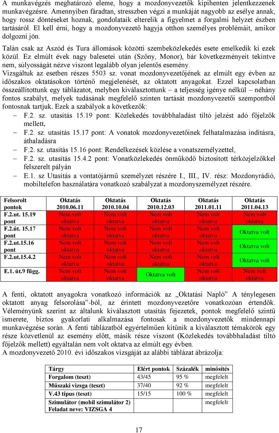 El kell érni, hogy a mozdonyvezető hagyja otthon személyes problémáit, amikor dolgozni jön. Talán csak az Aszód és Tura állomások közötti szembeközlekedés esete emelkedik ki ezek közül.