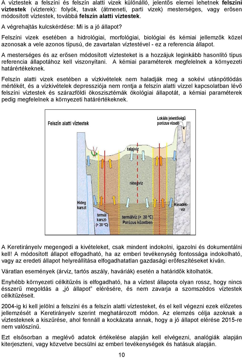 Felszíni vizek esetében a hidrológiai, morfológiai, biológiai és kémiai jellemzők közel azonosak a vele azonos típusú, de zavartalan víztestével - ez a referencia állapot.