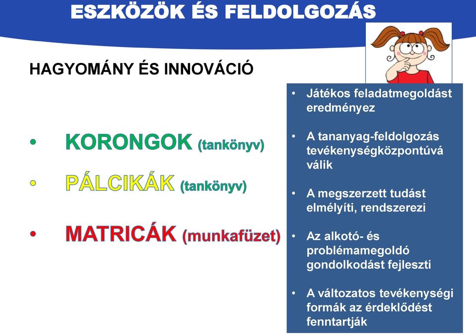 megszerzett tudást elmélyíti, rendszerezi Az alkotó- és problémamegoldó