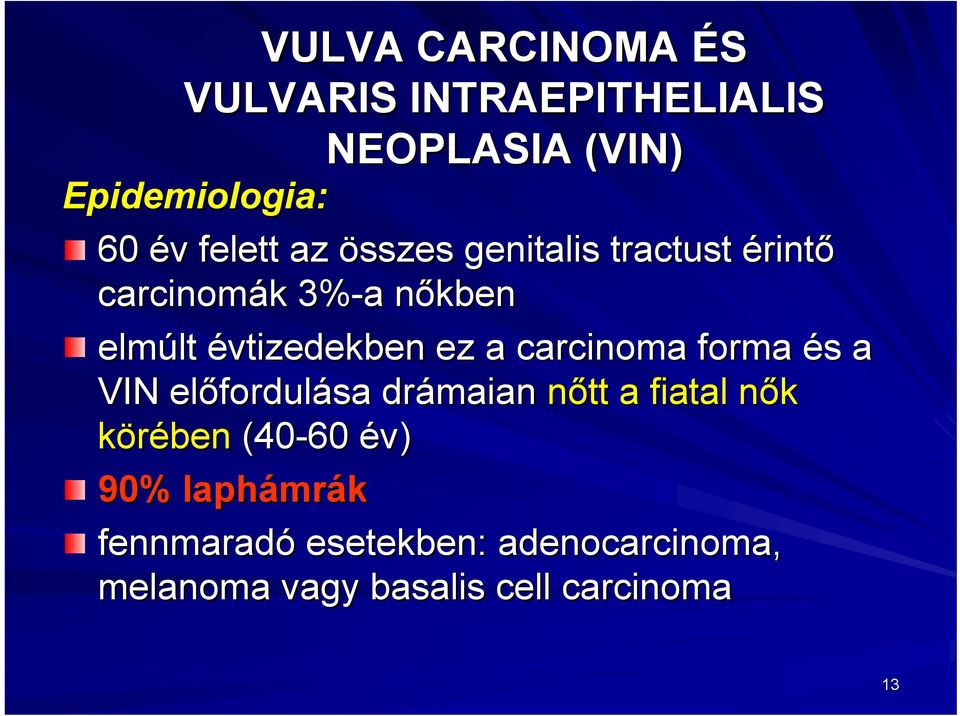 a carcinoma forma és s a VIN előfordul fordulása drámaian nőtt a fiatal nők n körében (40-60