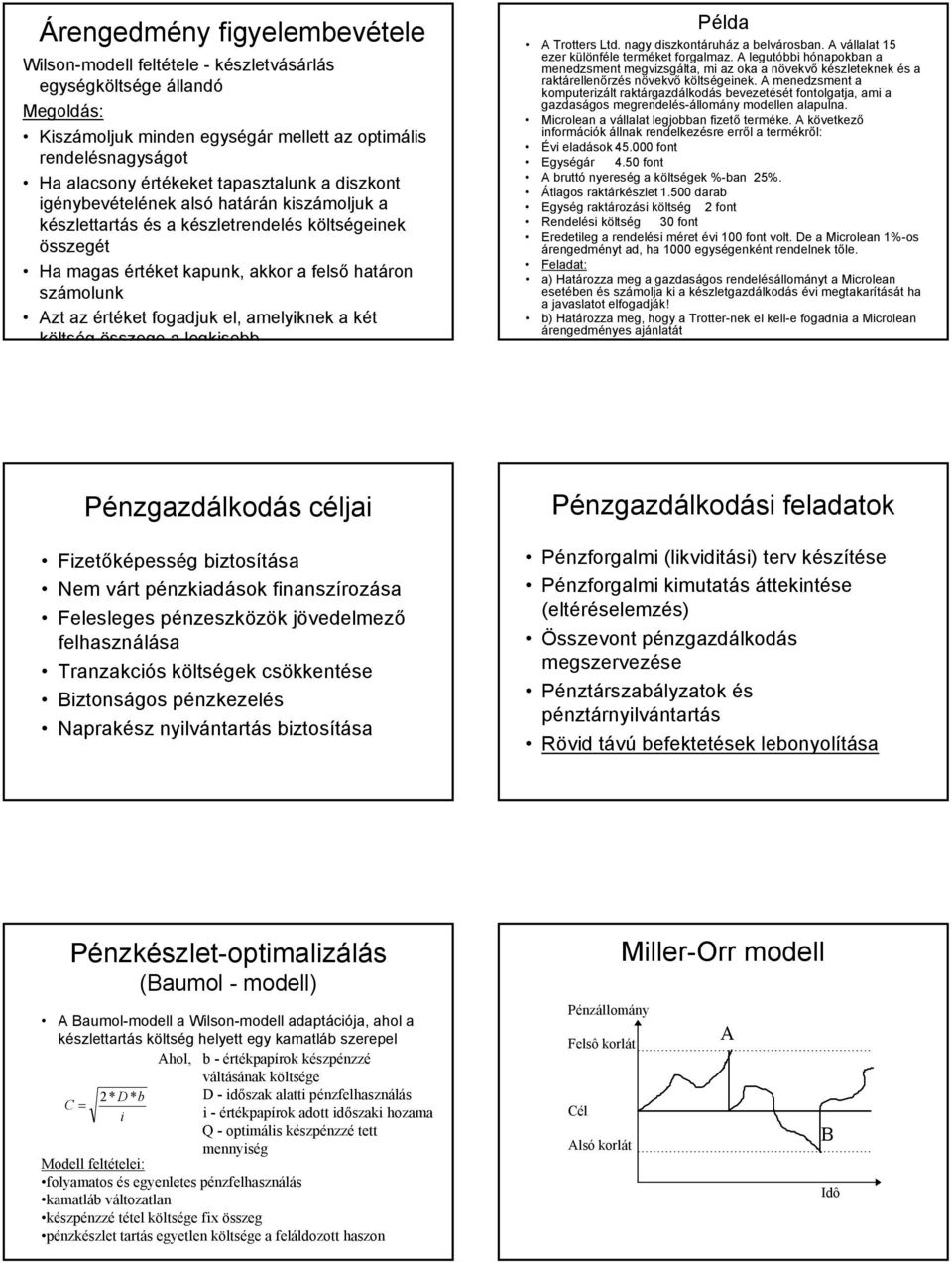 két költség összege a legkisebb Példa A Trotters Ltd. agy diszkotáruház a belvárosba. A vállalat 15 ezer külöféle terméket forgalmaz.