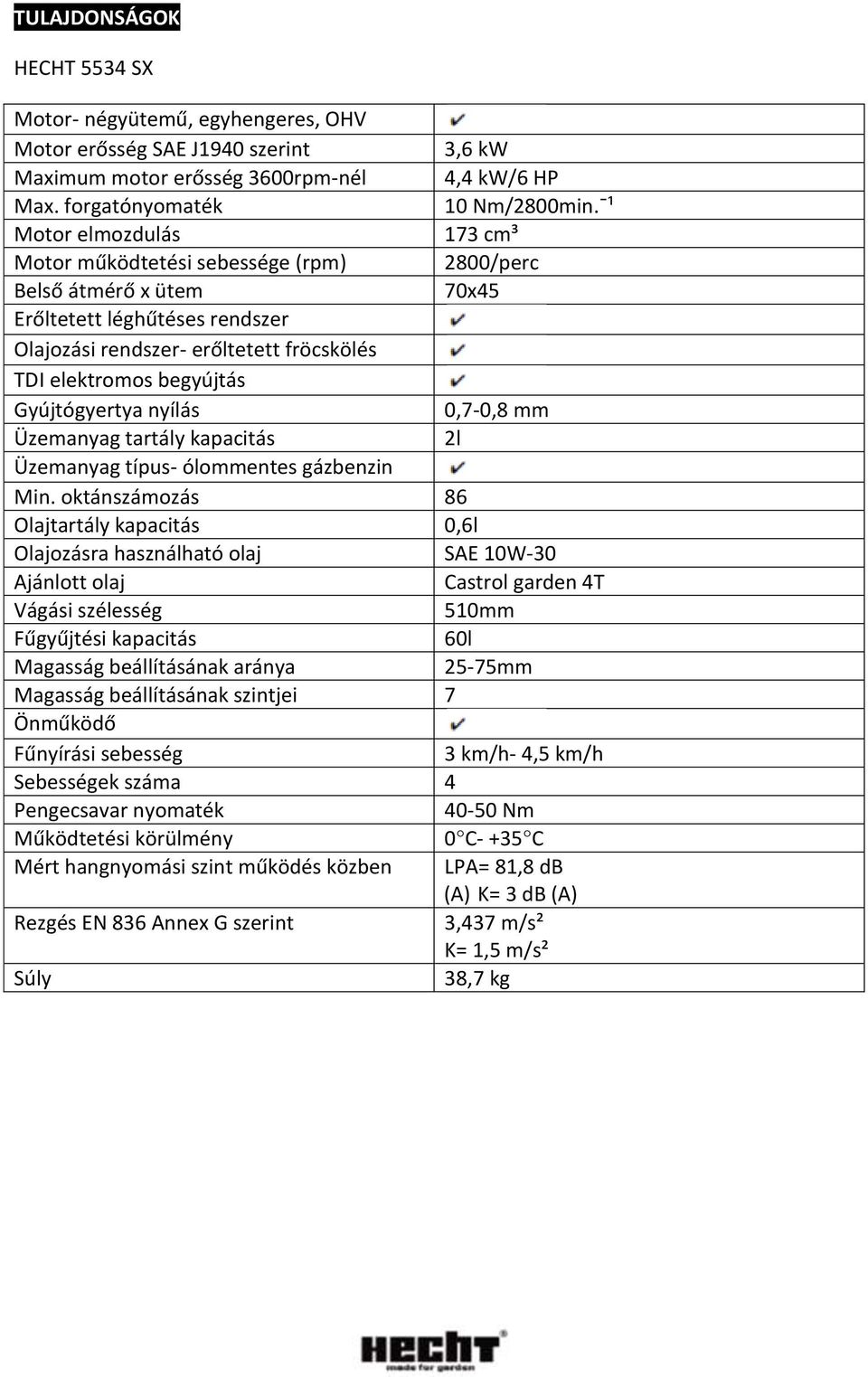 Gyújtógyertya nyílás 0,7-0,8 mm Üzemanyag tartály kapacitás 2l Üzemanyag típus- ólommentes gázbenzin Min.