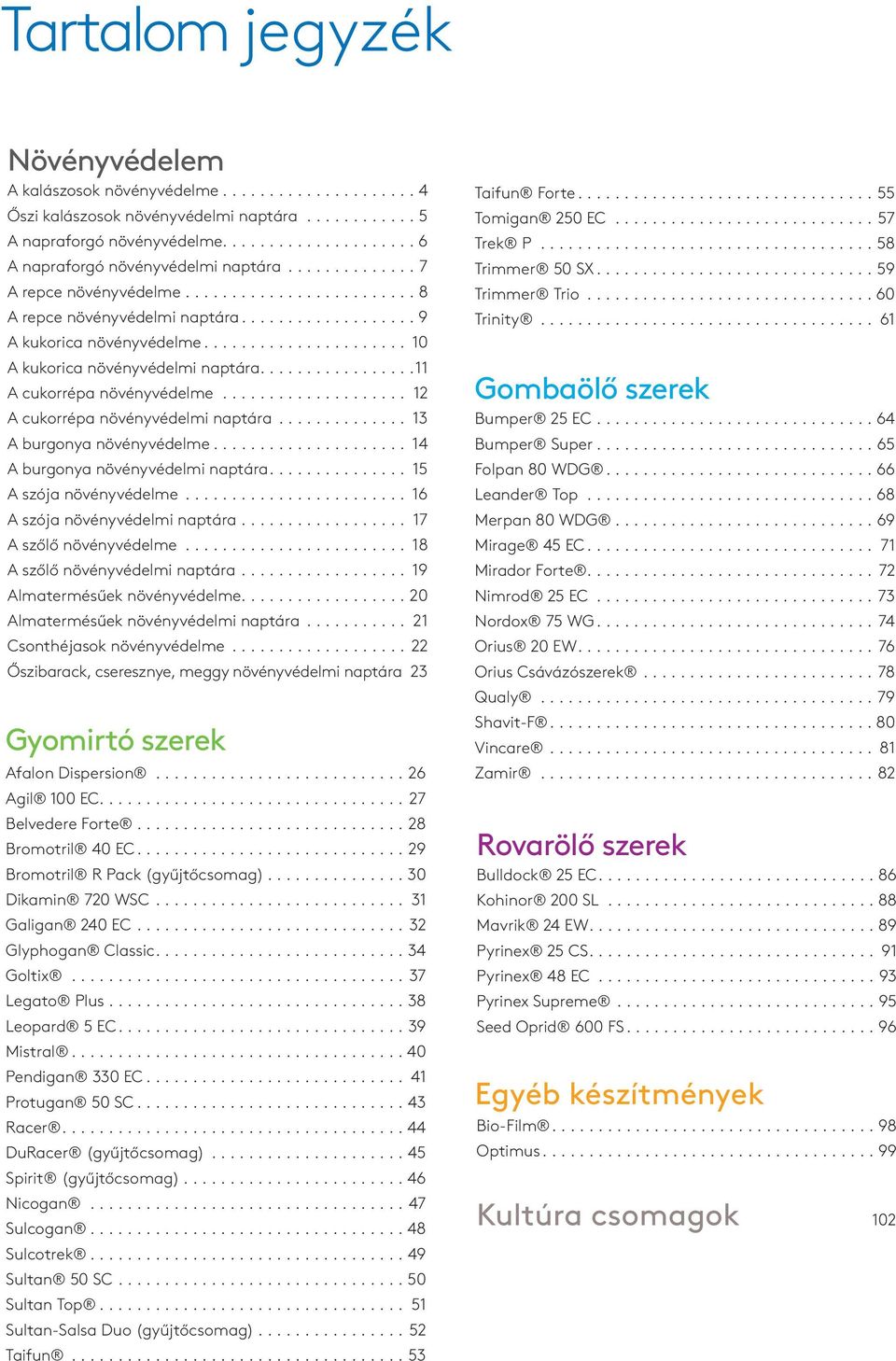 .................... 12 A cukorrépa növényvédelmi naptára............... 13 A burgonya növényvédelme... 14 A burgonya növényvédelmi naptára.... 15 A szója növényvédelme.