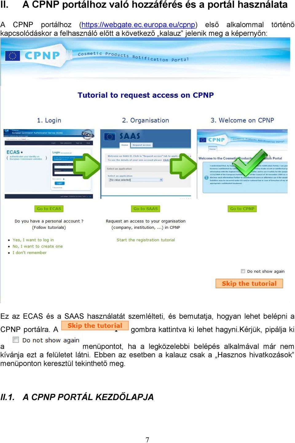 szemlélteti, és bemutatja, hogyan lehet belépni a CPNP portálra. A gombra kattintva ki lehet hagyni.