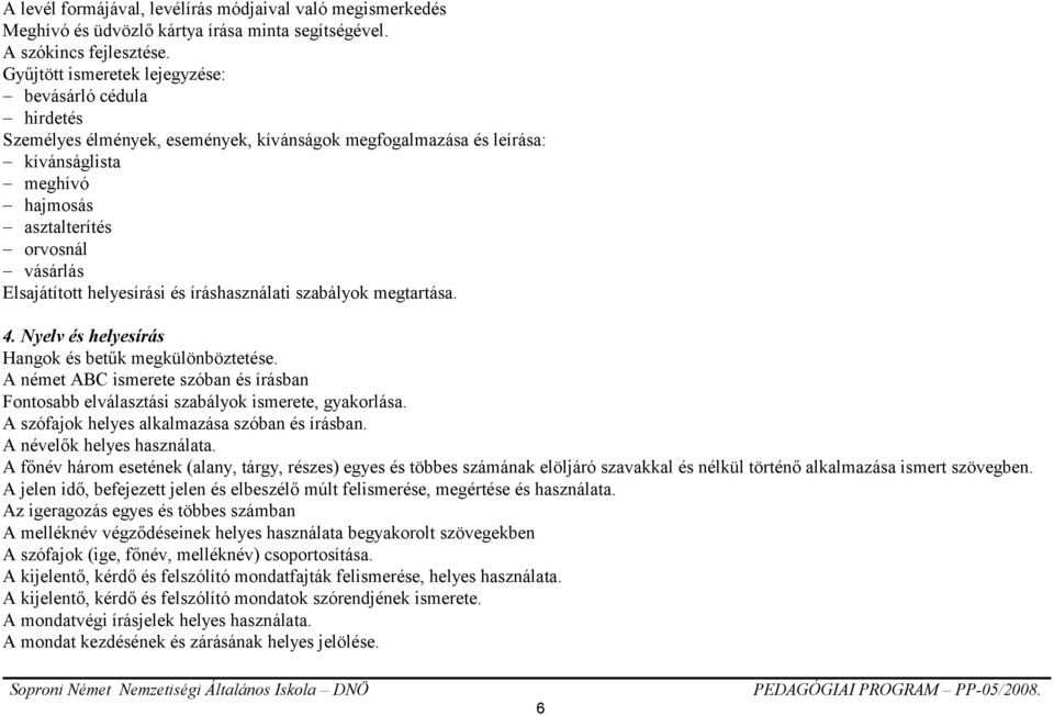 Elsajátított helyesírási és íráshasználati szabályok megtartása. 4. Nyelv és helyesírás Hangok és betűk megkülönböztetése.