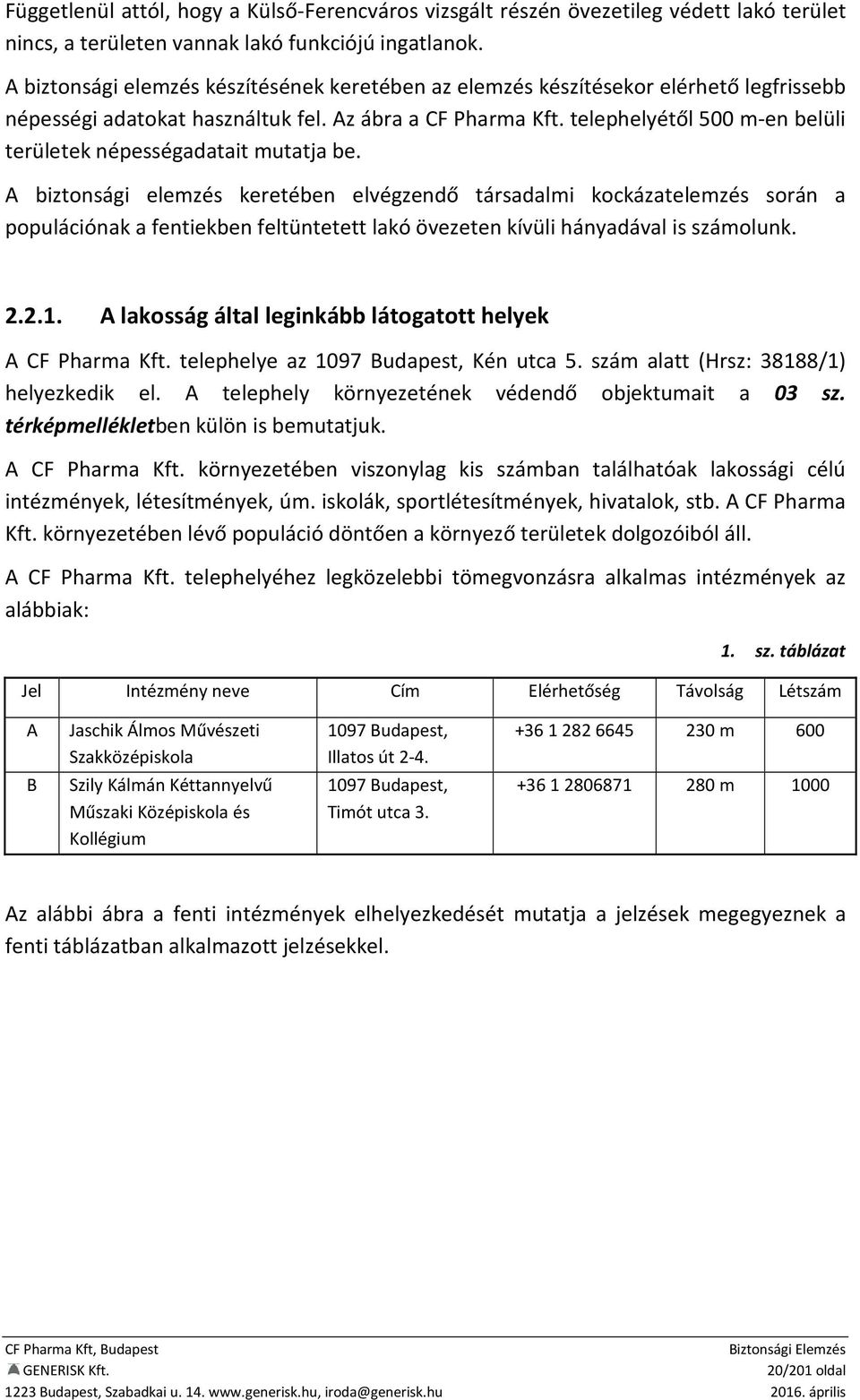 telephelyétől 500 m-en belüli területek népességadatait mutatja be.