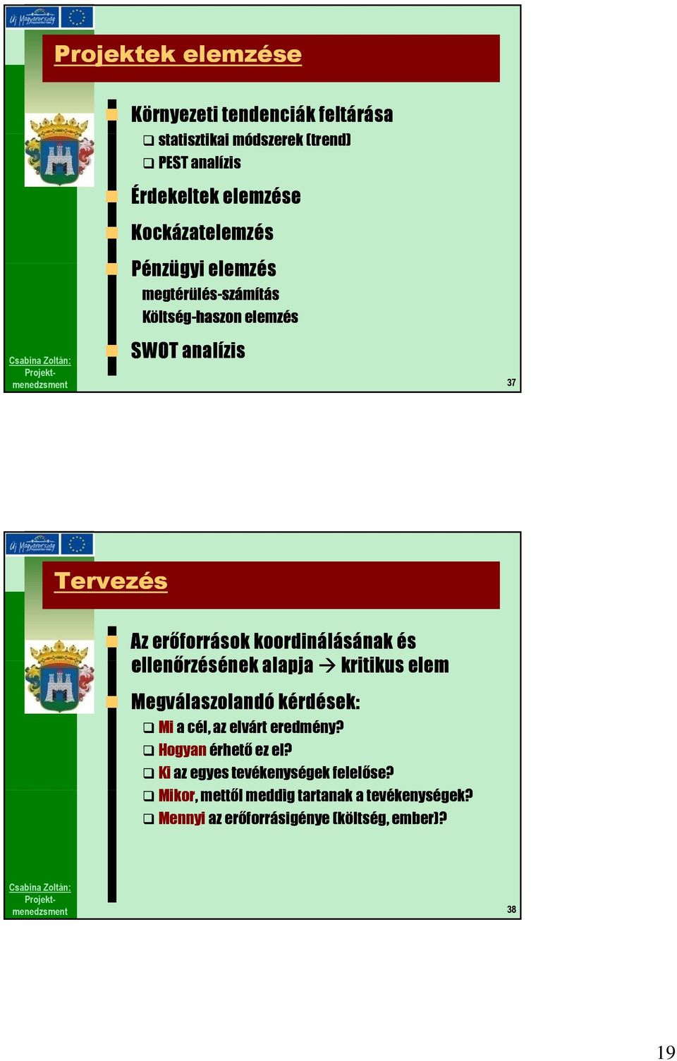 koordinálásának és ellenőrzésének alapja kritikus elem Megválaszolandó kérdések: Mi a cél, az elvárt eredmény?