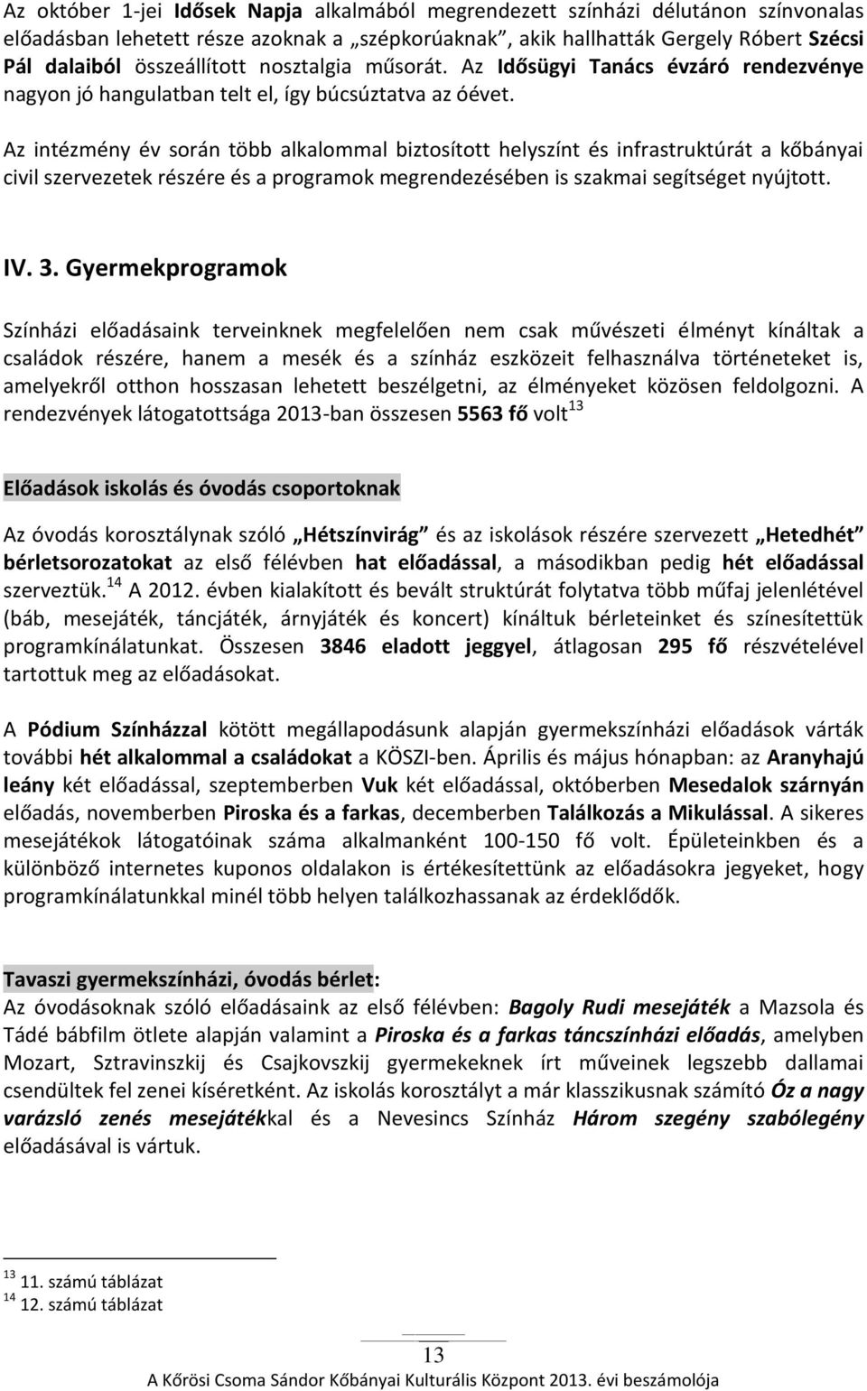 Az intézmény év során több alkalommal biztosított helyszínt és infrastruktúrát a kőbányai civil szervezetek részére és a programok megrendezésében is szakmai segítséget nyújtott. IV. 3.