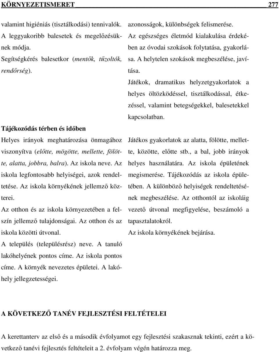 Az iskola legfontosabb helyiségei, azok rendeltetése. Az iskola környékének jellemző közterei. Az otthon és az iskola környezetében a felszín jellemző tulajdonságai.