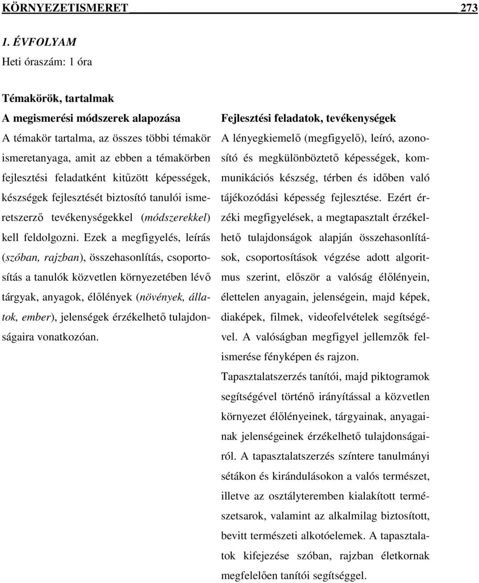 kitűzött képességek, készségek fejlesztését biztosító tanulói ismeretszerző tevékenységekkel (módszerekkel) kell feldolgozni.