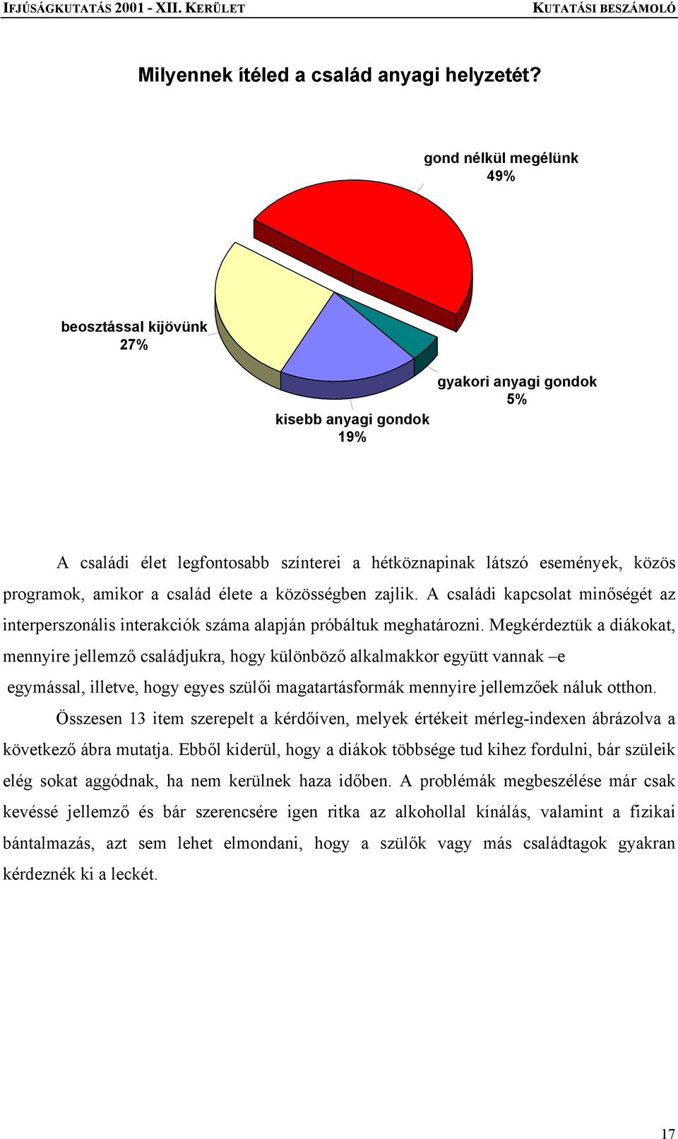 család élete a közösségben zajlik. A családi kapcsolat minőségét az interperszonális interakciók száma alapján próbáltuk meghatározni.