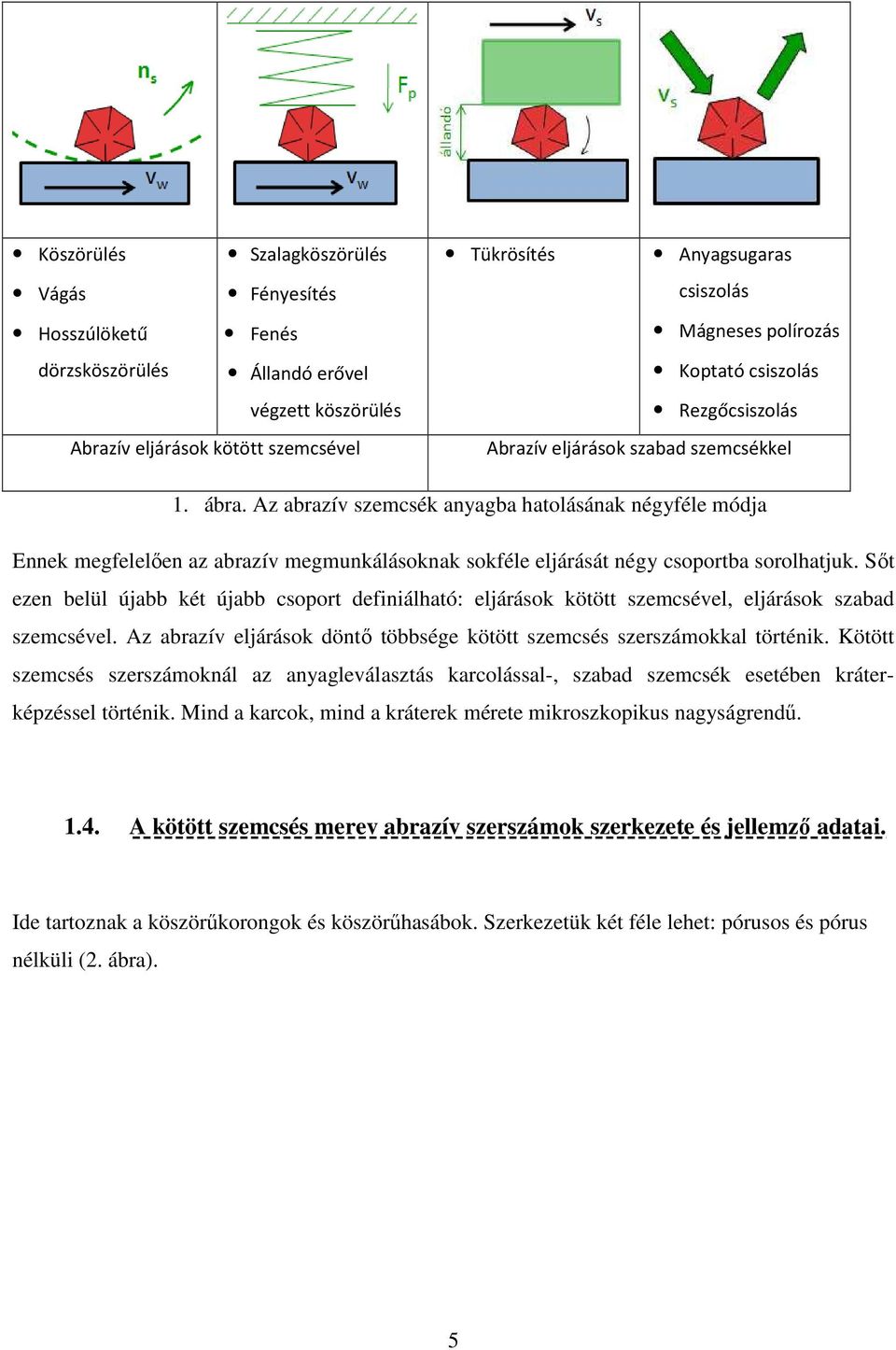 Az abrazív szemcsék anyagba hatolásának négyféle módja Ennek megfelelıen az abrazív megmunkálásoknak sokféle eljárását négy csoportba sorolhatjuk.